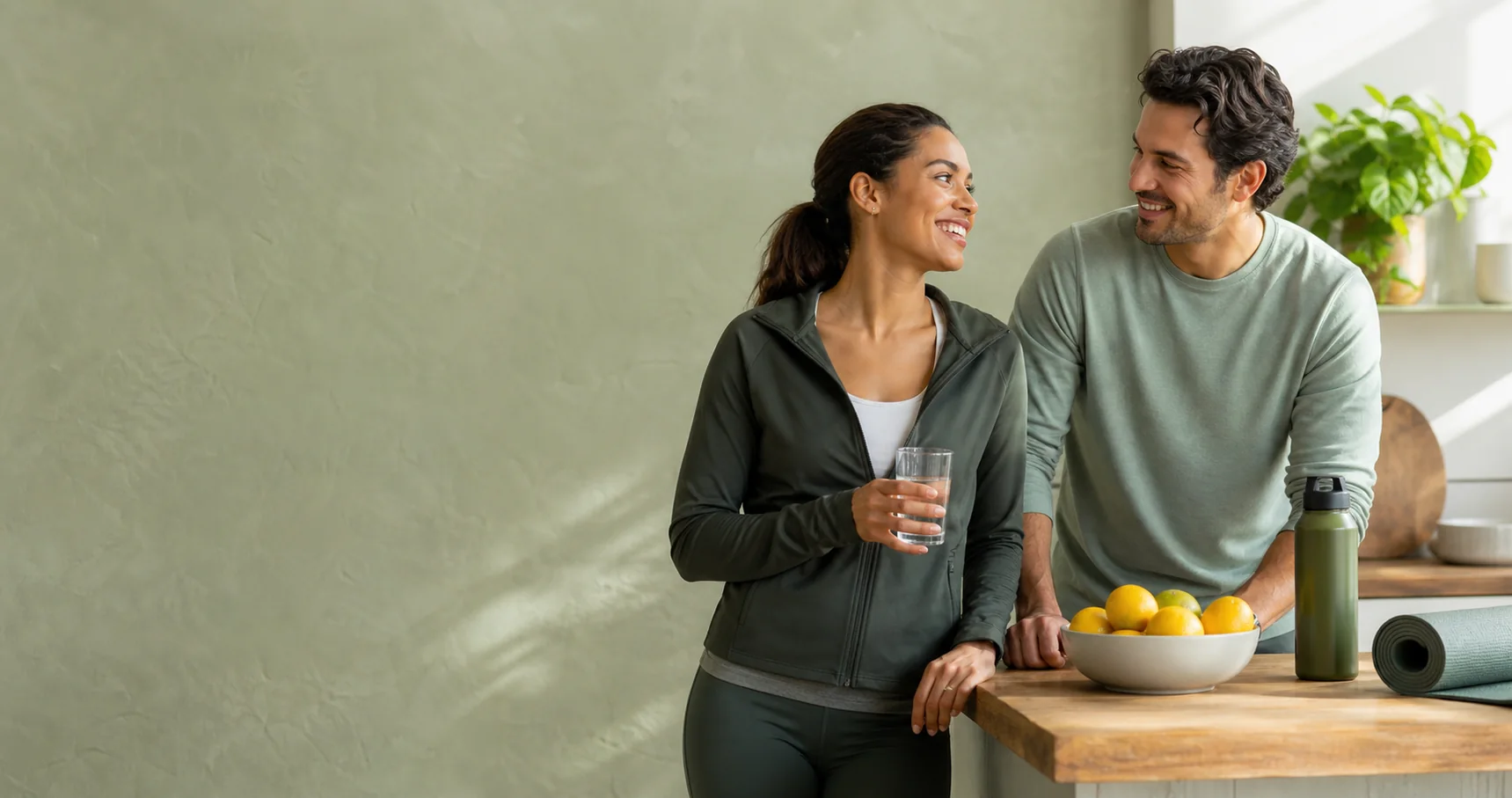 A man and woman enjoying a healthy morning at home